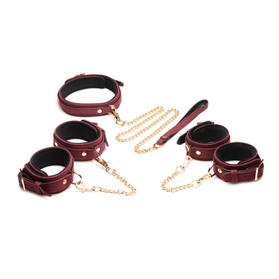 6-delige Velvet Burgundy Bondage Set met Cuffs