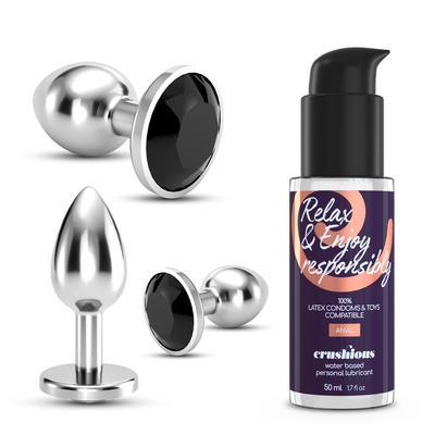 Bijou - Trío de Tapones Joyas Húmedos Anal - 3 Tapones Joyas - Negro