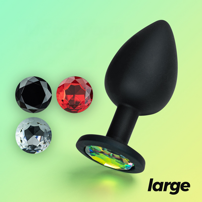 Camileo - Plug Anal con Cuatro Joyas Intercambiables - Grande - Negro