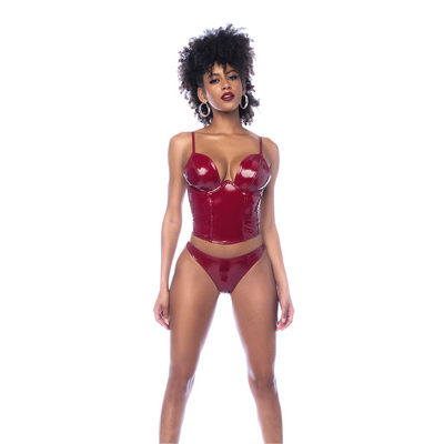 Conjunto de Bustier de Dos Piezas - L - Rojo Vino Brillante