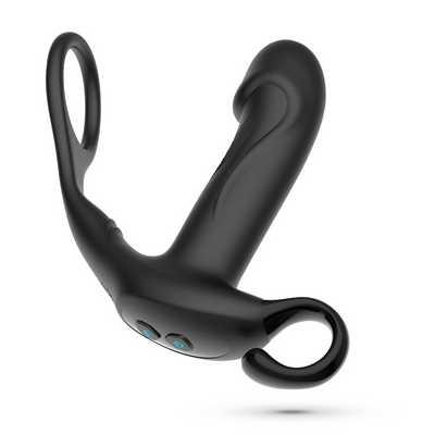 Magoo - Masajeador prostático vibrante y de empuje con anillo para el pene y control remoto - Negro