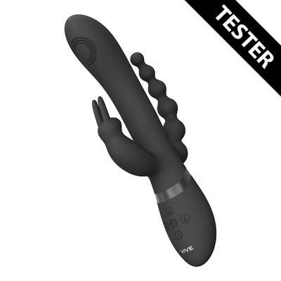 Rini - Pulse Wave  Vibrating Double Penetration Rabbit - Zwart - Tester