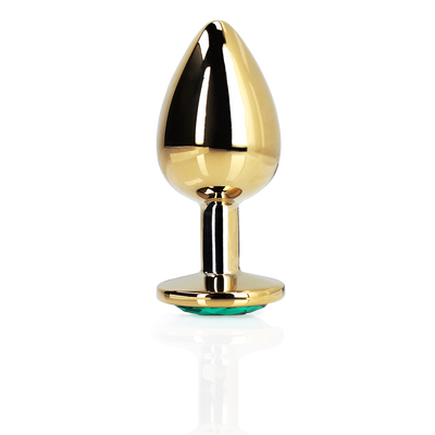 Ronde Edelsteen Butt Plug - Klein - Goud/Emerald Groen
