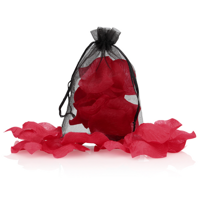 Rozenblaadjes in Organza Zak - Wijnrood