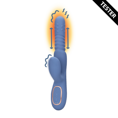 Verwarmende Draaibare Parels en Duwende Rabbit Vibrator - Blauw Nova - Tester