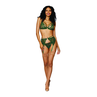 Vrouwen Metallic Koord Kant 3-delige Set - Één Maat - Groen