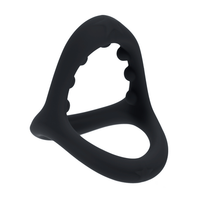 Anillo de silicona para pene y testículos con agarre de cuentas suaves - Negro