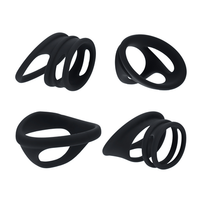 Conjunto de 4 Anillos de Silicona para Pene y Testículos - Negro