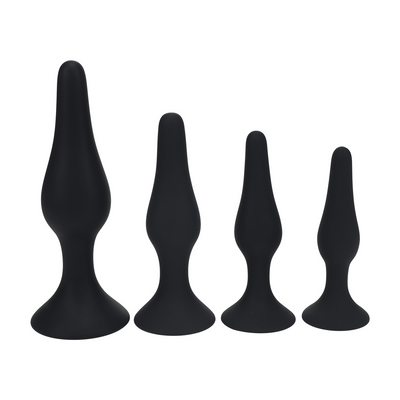 Conjunto de 4 Tapones Anales de Silicona Delgada - S/M/L/XL - Negro