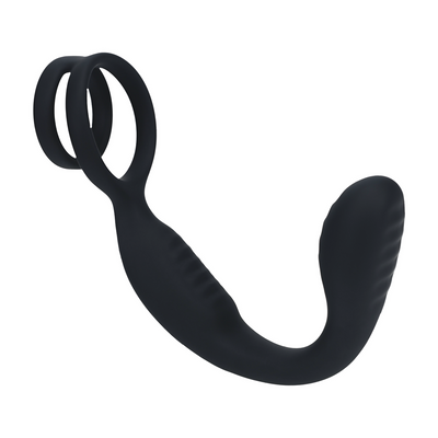Estimulador de próstata de silicona vibrante con anillo para pene y testículos - Negro