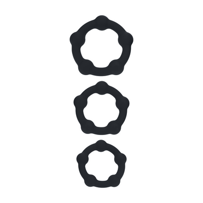 Juego de 3 Anillos de Silicona con Perlas - S/M/L - Negro