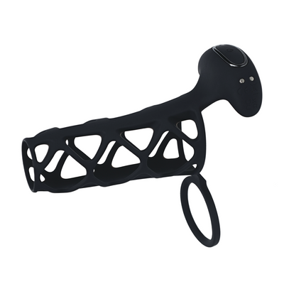 Manga de Silicona Vibrante para Pene y Anillo para Testículos - Negro