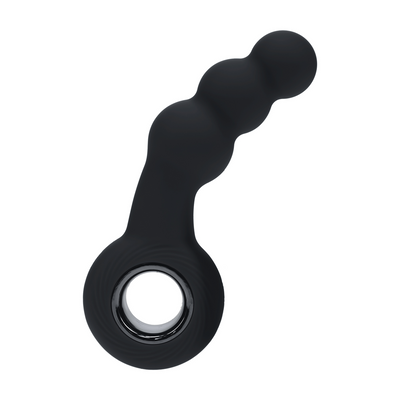 Masajeador de próstata de silicona con perlas vibrantes y asa - Negro