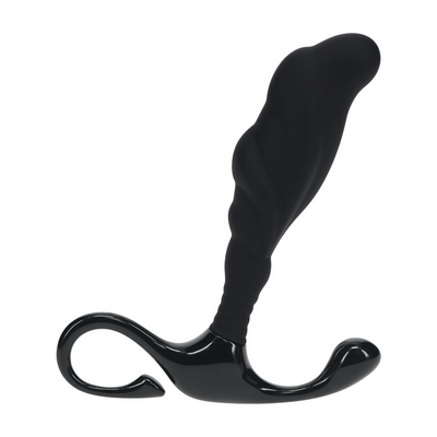 Masajeador prostático de silicona con bucle duro en relieve - L - Negro