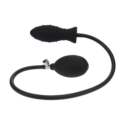 Plug Anal Inflable de Silicona Estriada - Negro