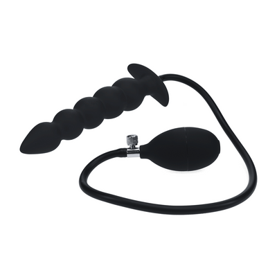 Plug Anal de Silicona Inflable con Perlas - Negro