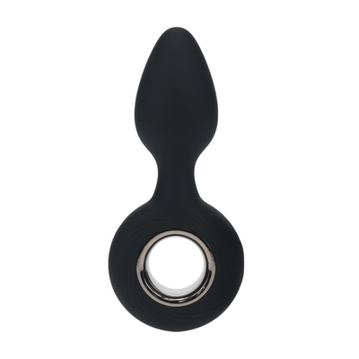 Plug Anal de Silicona Vibrante con Asa - Negro